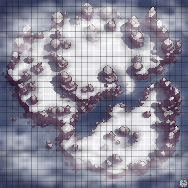 snowy island with inlet battle map with Mist