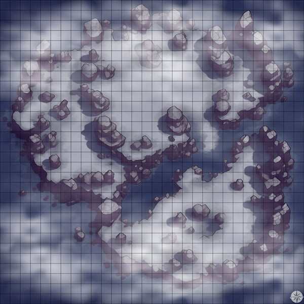 snowy island with inlet battle map Night time with Mist