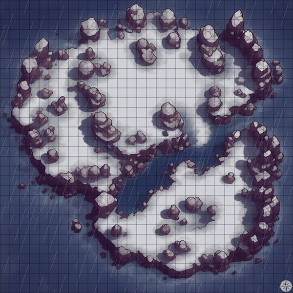 snowy island with inlet battle map with Rain