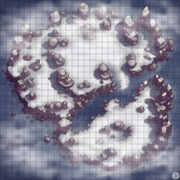 snowy island with inlet battle map with Mist and Rain
