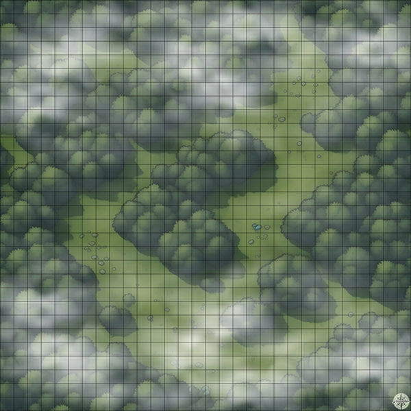 Grassy Forest Bend map with mist night time