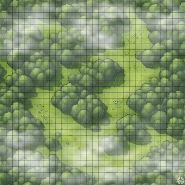 Grassy Forest Bend map with mist and rain