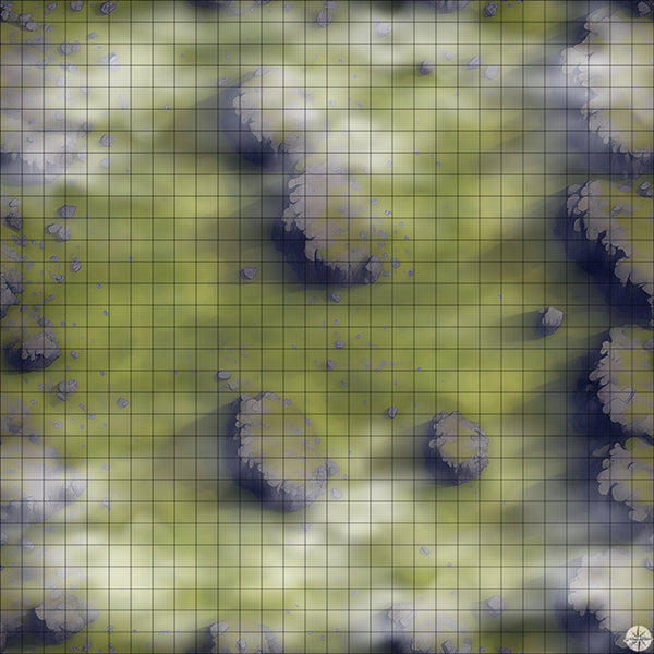 Grassy Rocky Cliffs map night time with mist