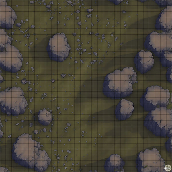 rocky grassy hillside battle map at Night time