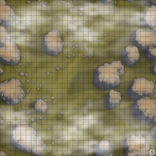 rocky grassy hillside battle map with Mist