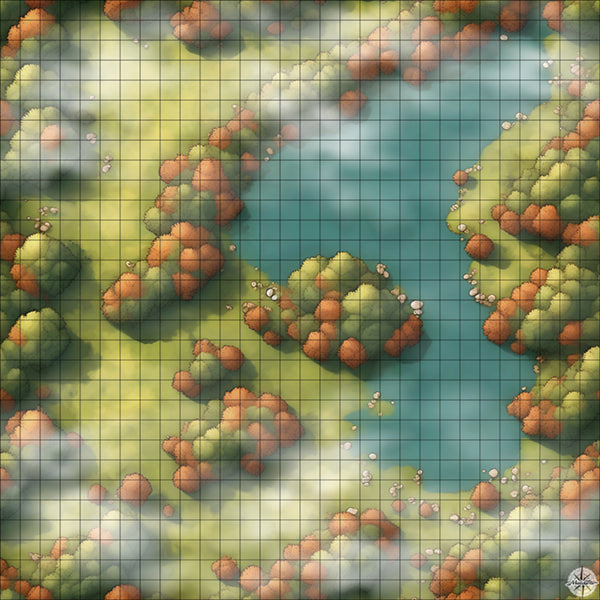 autumn forest with lake battle map with Mist