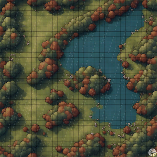 autumn forest with lake battle map night time with rain