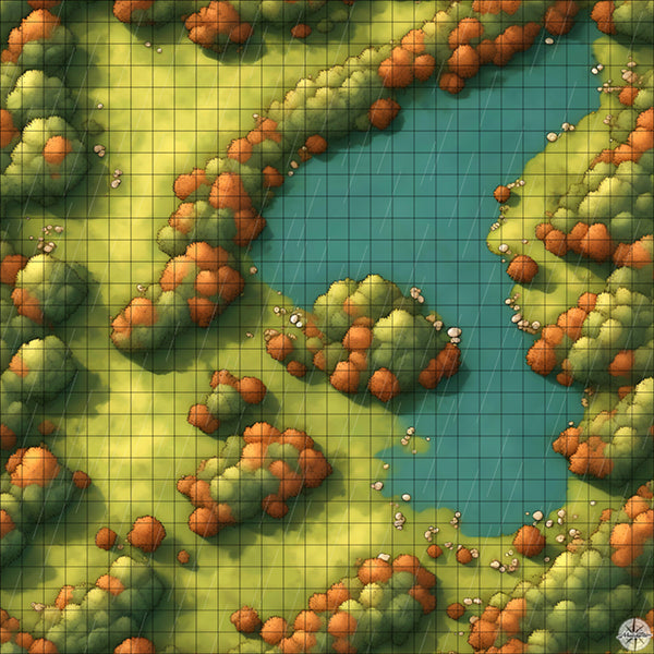 autumn forest with lake battle map with Rain