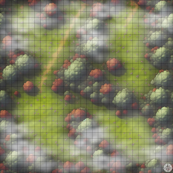 autumn meadow with trees battle map with Mist