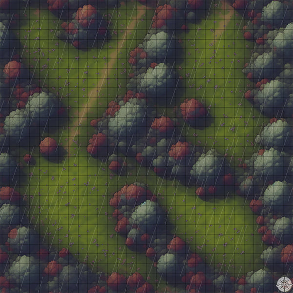 autumn meadow with trees battle map night time with rain