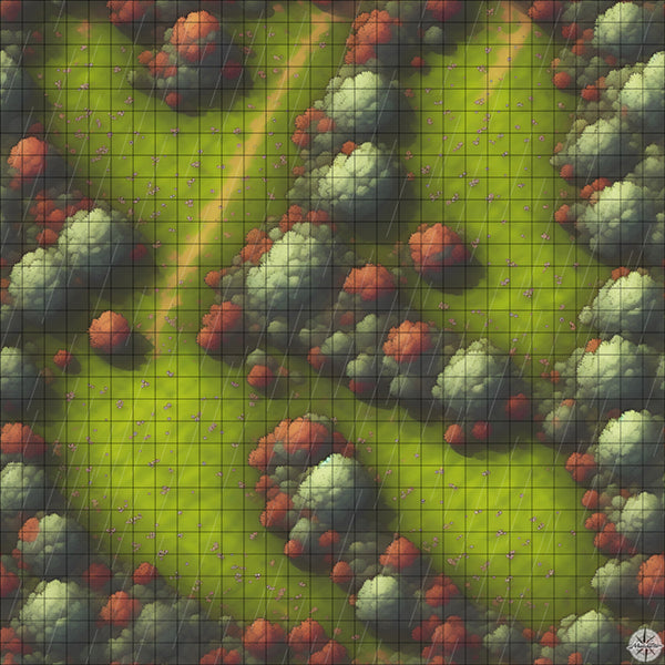 autumn meadow with trees battle map with Rain