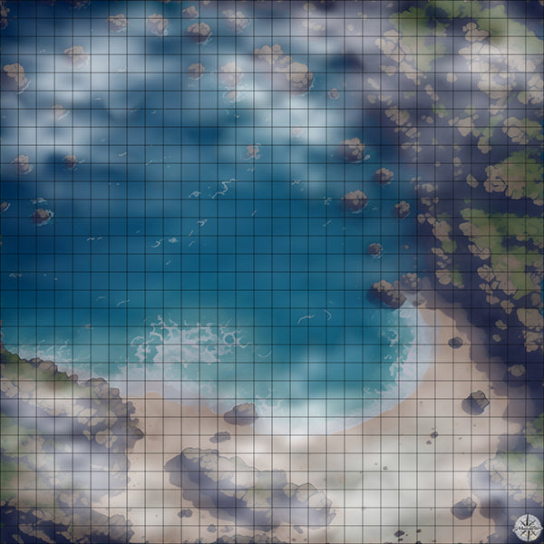 ocean beach with rocky cliffs battle map Night time with Mist