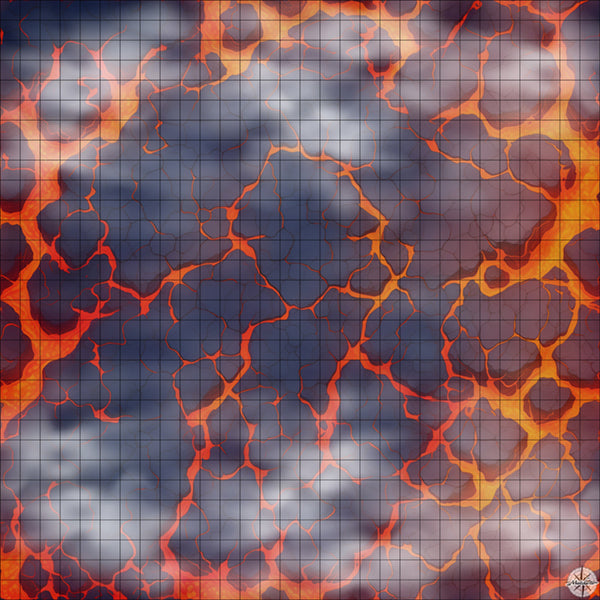 black arena with lava rivers battle map with Mist
