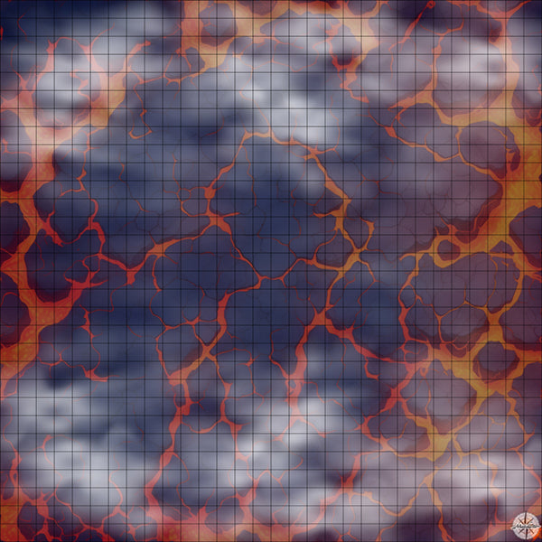 black arena with lava rivers battle map Night time with Mist
