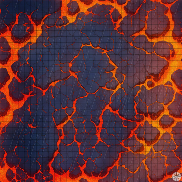 black arena with lava rivers battle map with Rain