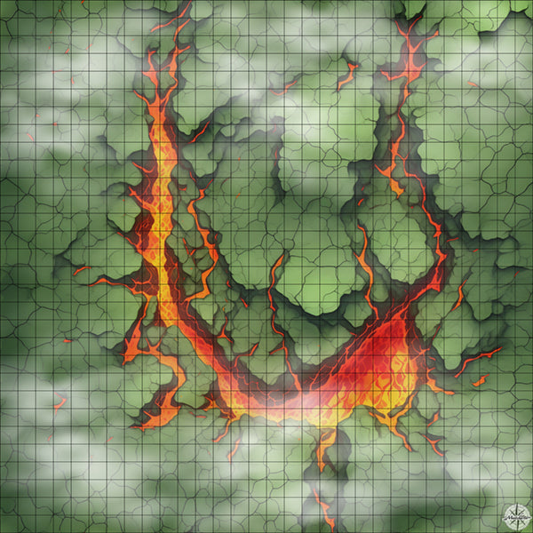 green cliffs with red horseshoe lave river battle map with Mist