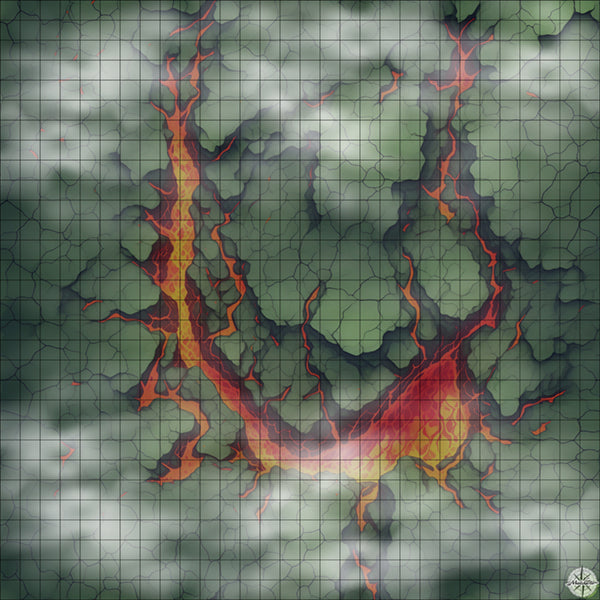green cliffs with red horseshoe lave river battle map Night time with Mist