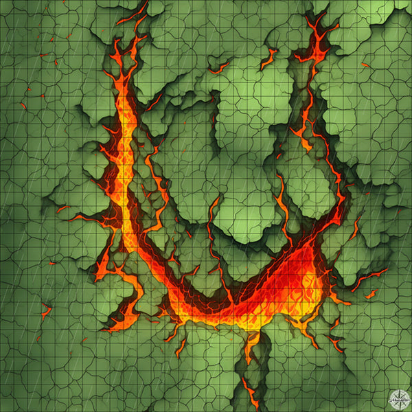 green cliffs with red horseshoe lave river battle map with Rain