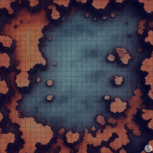 red desert clearing with plateau battle map night time with rain