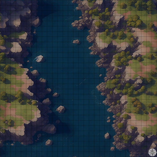 river mouth with cliffs battle map at Night time