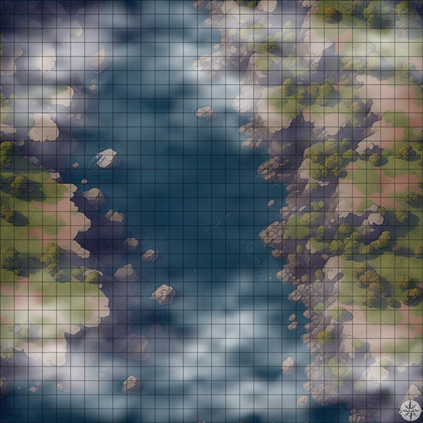 river mouth with cliffs battle map Night time with Mist