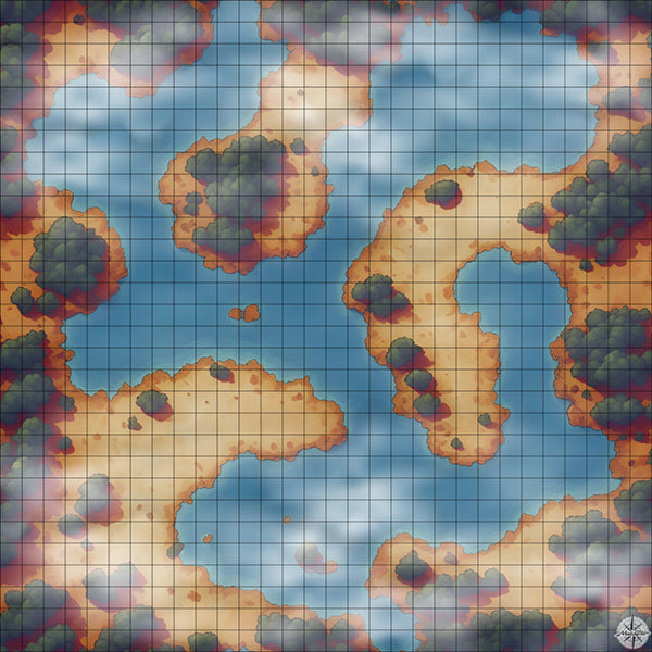 desert river with trees battle map with Mist