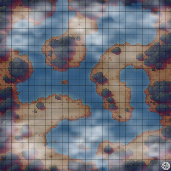 desert river with trees battle map Night time with Mist