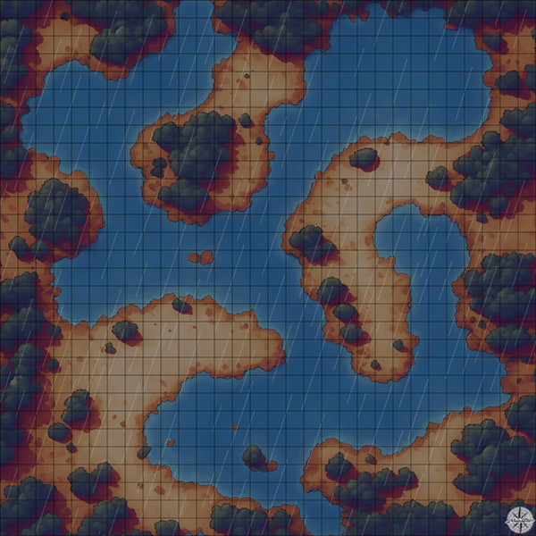 desert river with trees battle map night time with rain