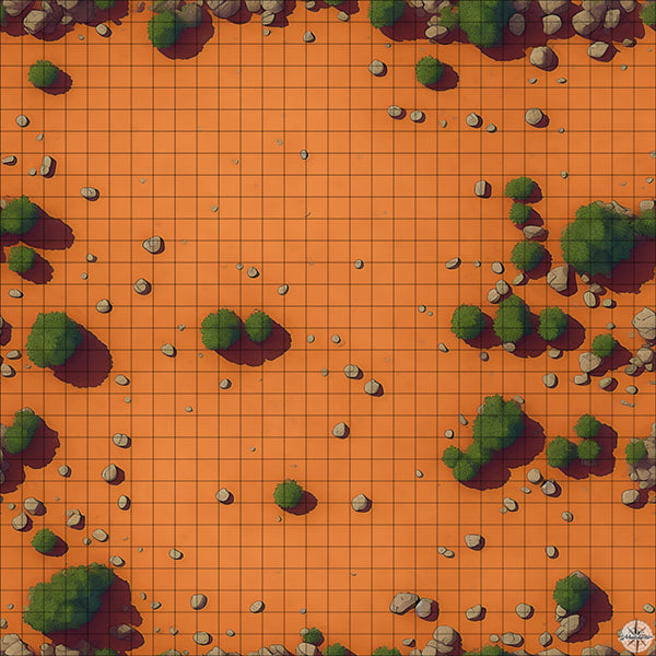 empty desert with rocks and trees battle map
