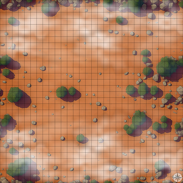 empty desert with rocks and trees battle map with Mist