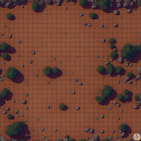 empty desert with rocks and trees battle map at Night time