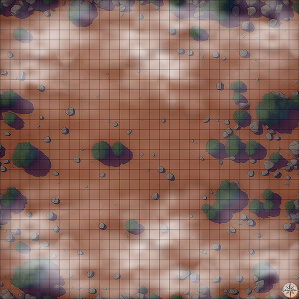 empty desert with rocks and trees battle map Night time with Mist