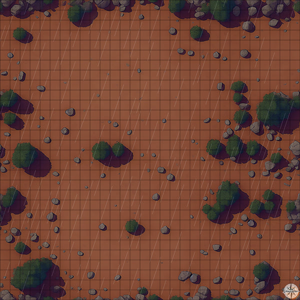 empty desert with rocks and trees battle map night time with rain