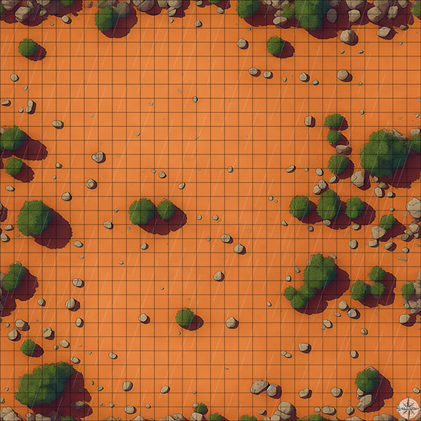 empty desert with rocks and trees battle map with Rain