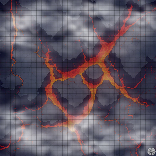 red lava with joining plateaus battle map Night time with Mist