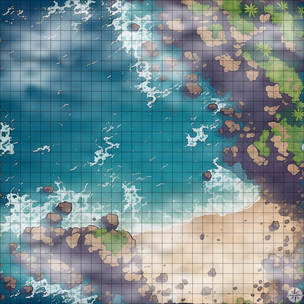 beach with cliffs battle map with Mist