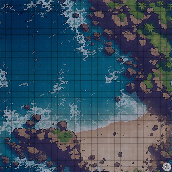 beach with cliffs battle map at Night time