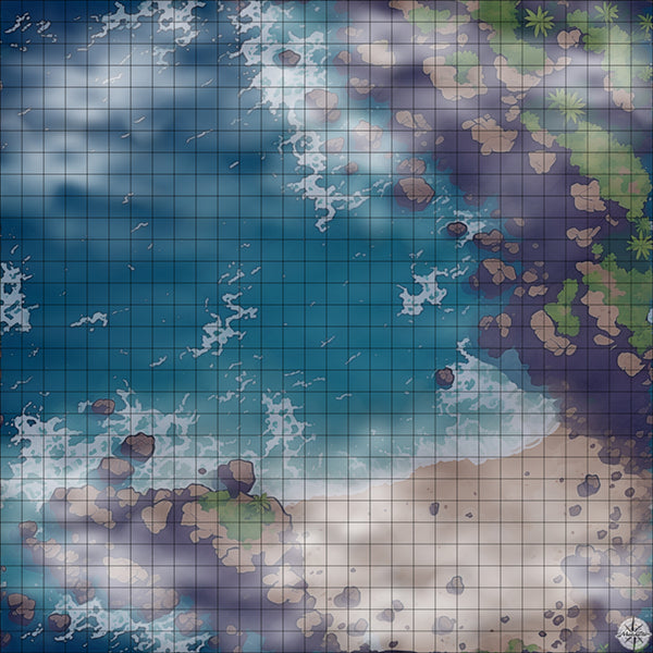 beach with cliffs battle map Night time with Mist