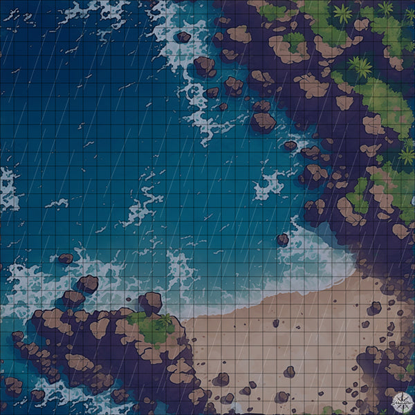beach with cliffs battle map night time with rain