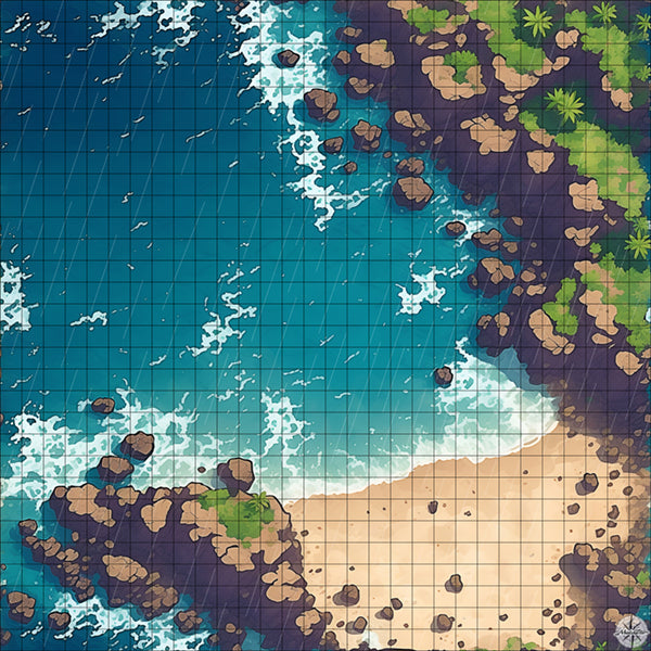 beach with cliffs battle map with Rain