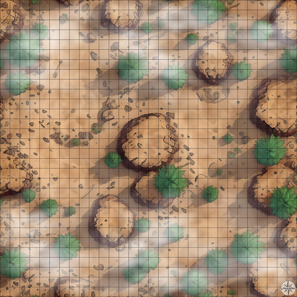 desert plateau with palm trees battle map with Mist