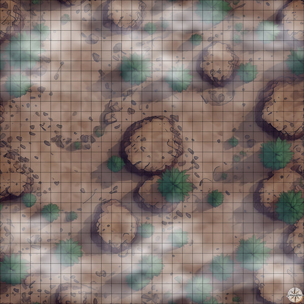 desert plateau with palm trees battle map Night time with Mist