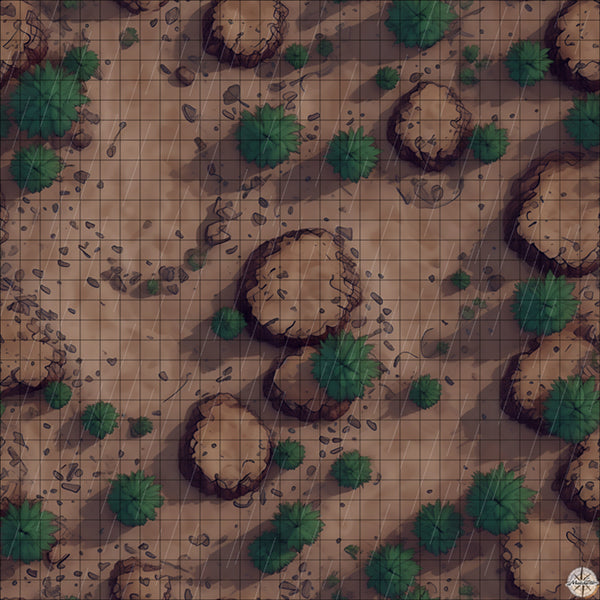 desert plateau with palm trees battle map night time with rain
