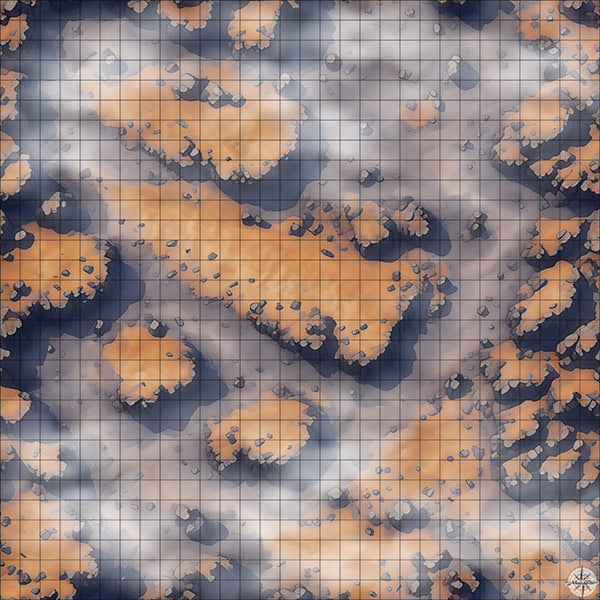 grey desert mountain battle map with Mist