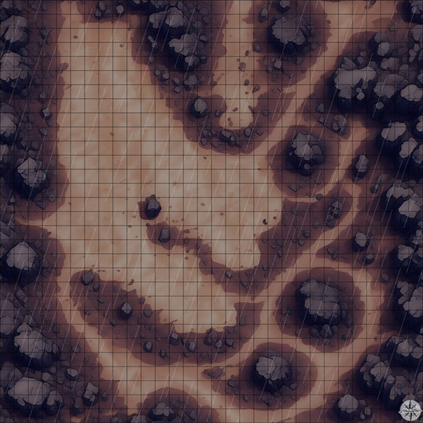 desert plateau with rocks battle map night time with rain