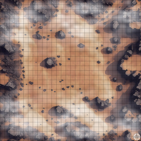 barren desert clearing with rocks battle map with Mist