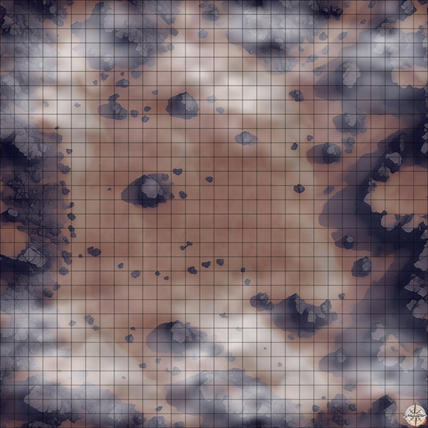 barren desert clearing with rocks battle map Night time with Mist