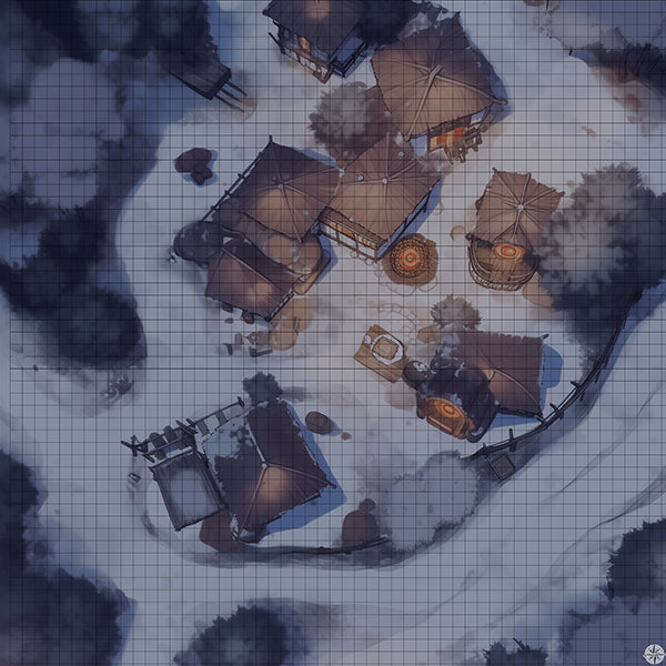 Winter Mountain Village Battlemap Night