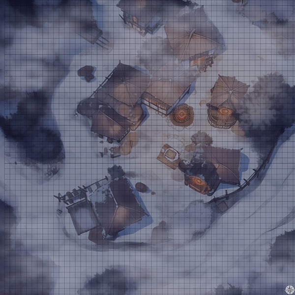 Winter Mountain Village Battlemap Night Mist