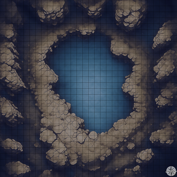 Dark Craggy Cave with Lake